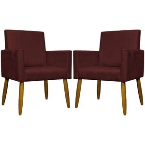 Kit 2 Poltronas Decorativas Mari Suede Pé Palito - Bordô Suede