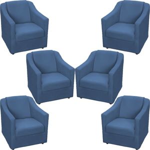 Kit 6 Poltronas Mila Pé De Plástico Cromado - Azul-marinho Suede