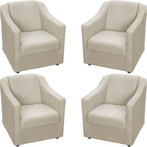 Kit 4 Poltronas Mila Pé De Plástico Cromado - Bege Suede