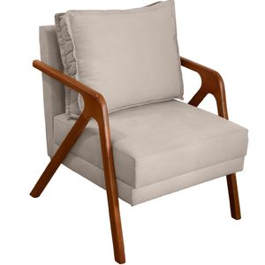 Poltrona Decorativa Shine Pé Castanho - Bege Suede