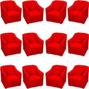 Kit 12 Poltronas Mila Pé De Plástico Cromado - Vermelho Suede