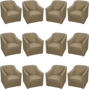Kit 12 Poltronas Mila Pé De Plástico Cromado - Nude Suede