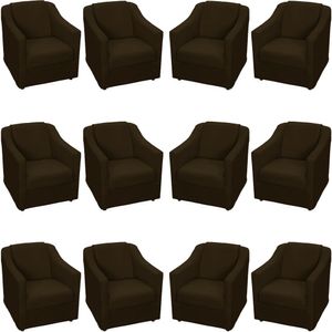 Kit 12 Poltronas Mila Pé De Plástico Cromado - Marrom Suede