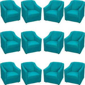 Kit 12 Poltronas Mila Pé De Plástico Cromado - Azul-turquesa Suede