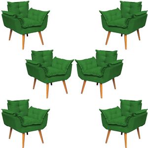 Kit 6 Poltronas Decorativa Alice Pé Trapézio 30cm Castanho - Suede