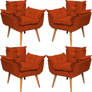 Kit 4 Poltronas Decorativa Alice Pé Trapézio 30cm Castanho - Suede