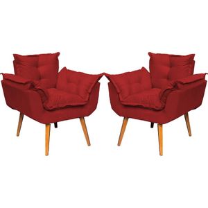 Kit 2 Poltronas Decorativa Alice Pé Trapézio 30cm Castanho - Suede