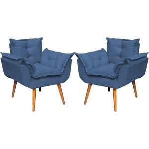Kit 2 Poltronas Decorativa Alice Pé Trapézio 30cm Castanho - Suede