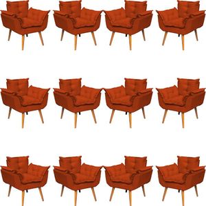 Kit 12 Poltronas Decorartiva Alice Pé Trapézio 30cm Castanho - Suede