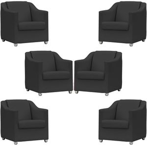 Kit 6 Poltronas Mila Corino Cores Pé De Plástico Cromado - Preto Corino