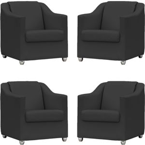 Kit 4 Poltronas Mila Corino Cores Pé De Plástico Cromado - Preto Corino