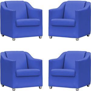 Kit 4 Poltronas Mila Corino Cores Pé De Plástico Cromado - Azul-royal Corino
