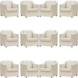 Kit 12 Poltronas Mila Corino Cores Pé De Plástico Cromado - Bege Corino