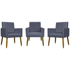 Kit 3 Poltronas Decorativas Confortáveis Mari - Cinza Suede