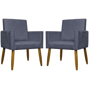 Kit 2 Poltronas Decorativas Mari Suede Pé Palito - Cinza Suede