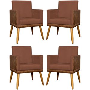 Kit 4 Poltronas Modernas Lis Corino e Pé 30cm - Terracota Suede Corino