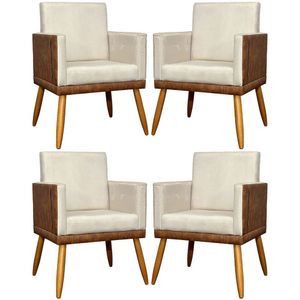 Kit 4 Poltronas Modernas Lis Corino e Pé 30cm - Bege Suede Corino
