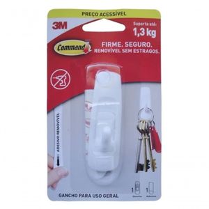 Gancho Command 3m Medio Branco Uso Geral Ate 1,3kg Blister