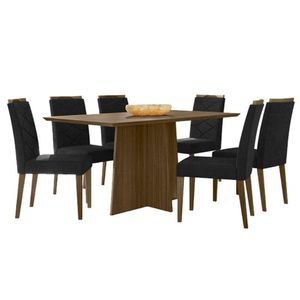 Mesa De Jantar Anitta 160x90 Cm Sem Vidro Imbuia E 6 Cadeiras Caroline Imbuia Veludo Preto - New Ceval