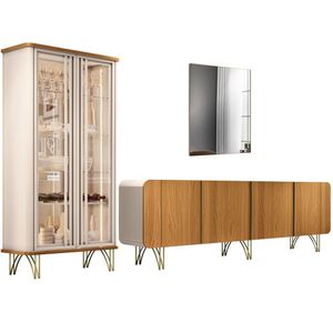 Kit Aparador Buffet Living Santiago Cristaleira Adega Síria E Espelho Ibiza B01 Cinamomo Off