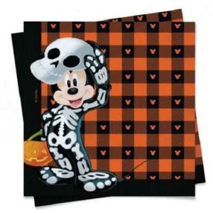Guardanapo Mickey Esqueleto Xadrez/preto E Laranja Com 20 Folhas
