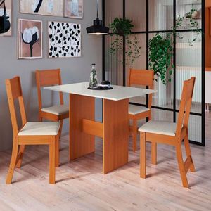 Mesa De Jantar Indekes Orquídea Com 4 Cadeiras Feijo E Off White