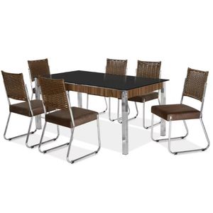 Mesa De Jantar Aço Nobre Claudia Com Tampo Kanon E 6 Cad Chocolate-marrom-nogal