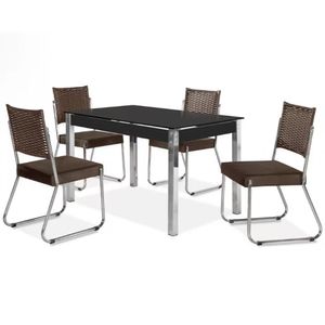 Mesa De Jantar Aço Nobre Claudia C- Tampo Kanon E 4 Cadeiras Chocolate-preto-marrom