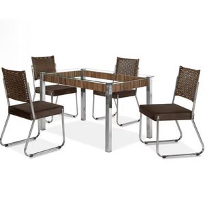 Mesa De Jantar Aço Nobre Claudia C- Tampo Kanon E 4 Cadeiras Nogal-chocolate-marrom