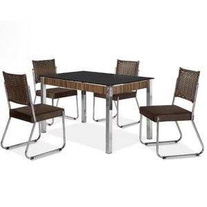Mesa De Jantar Aço Nobre Claudia C- Tampo Kanon E 4 Cadeiras Preto-nogal-chocolate-marrom