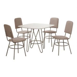 Mesa De Jantar Quadrada Aço Nobre Veneza Com 4 Cadeiras Champagne E Off White