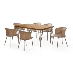 Mesa De Jantar Retangular Aço Nobre Roma Com Tampo Ripado Champanhe