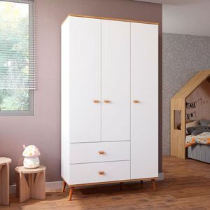 Guarda Roupa Infantil Bartira Ternura 3 Portas 2 Gavetas Branco Wood