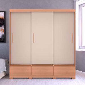 Guarda Roupa Casal Bartira Monza 3 Portas 3 Gavetas Avelã-cappuccino