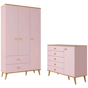 Guarda Roupa Infantil Ternura Com 3 Portas 2 Gavetas Bartira Rosa Wood