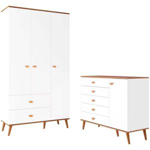 Guarda Roupa Infantil Ternura Com 3 Portas 2 Gavetas Bartira Branco Wood