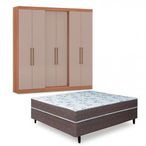 Guarda-roupa Casal Bartira Napoli Up + Cama Box Casal Avelã