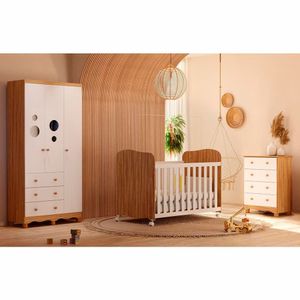 Guarda-roupa Infantil + Cômoda + Berço Americano Branco Com Amêndoa