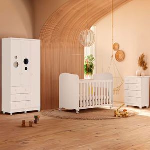 Guarda-roupa Infantil + Cômoda + Berço Americano Branco