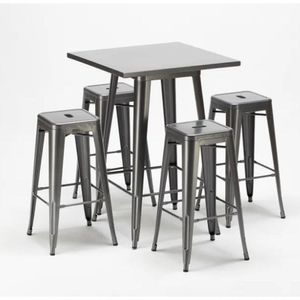 Mesa Alta Bistrô De Bar + 4 Banquetas Altas Iron Tolix