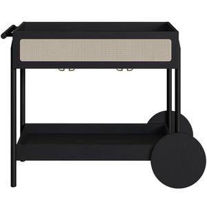 Carrinho Bar Com Porta Taças Pés Madeira Moss A03 Nero Preto