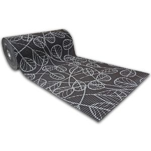 Tapete Passadeira Emborrachada Pvc Antiderrapante 0,65x3,00m Folhas Preto E Cinza