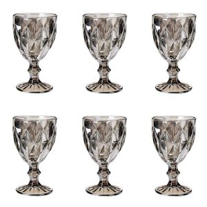 Conjunto De Taças De Vidro Para água 6 Peças 325 Ml Diamonds Cinza Metalizado Lyor