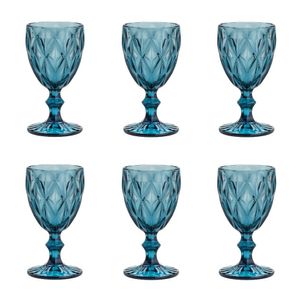Conjunto De Taças De Vidro Para água 6 Peças 325 Ml Diamonds Azul Lyor