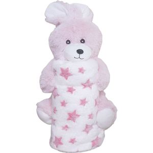 Bichinho Com Pelúcia 18cm Com Manta 75x75cm Coelho Rosa