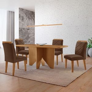 Mesa Evora 120 Mdf Canto Copo E Com 4 Cadeiras Melissa Veludo Marrom-naturalle-naturalle
