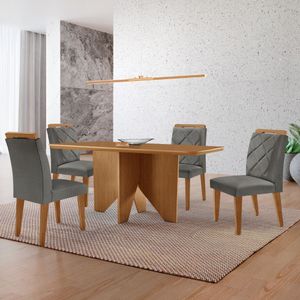 Mesa Evora 120 Mdf Com 4 Cadeiras Melissa Linho Grafite-naturalle-naturalle