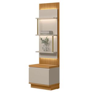 Módulo Lateral Complementar Painel Ripado Com Led 1 Porta 3 Prateleiras Paulina Tauari-off White Fosco