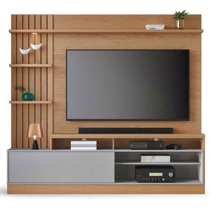 Painel Home Theater Invernia 4 Prateleiras Spot Led S- Pés 65 Polegadas Freijó - Cinza Fosco