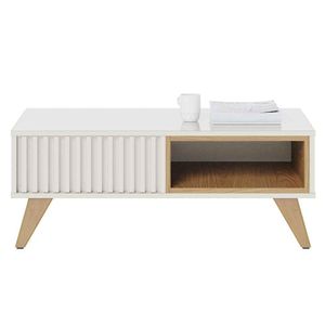 Mesa De Centro Kerry 1 Nicho 4 Pés Em Madeira Maciça Off White-freijó